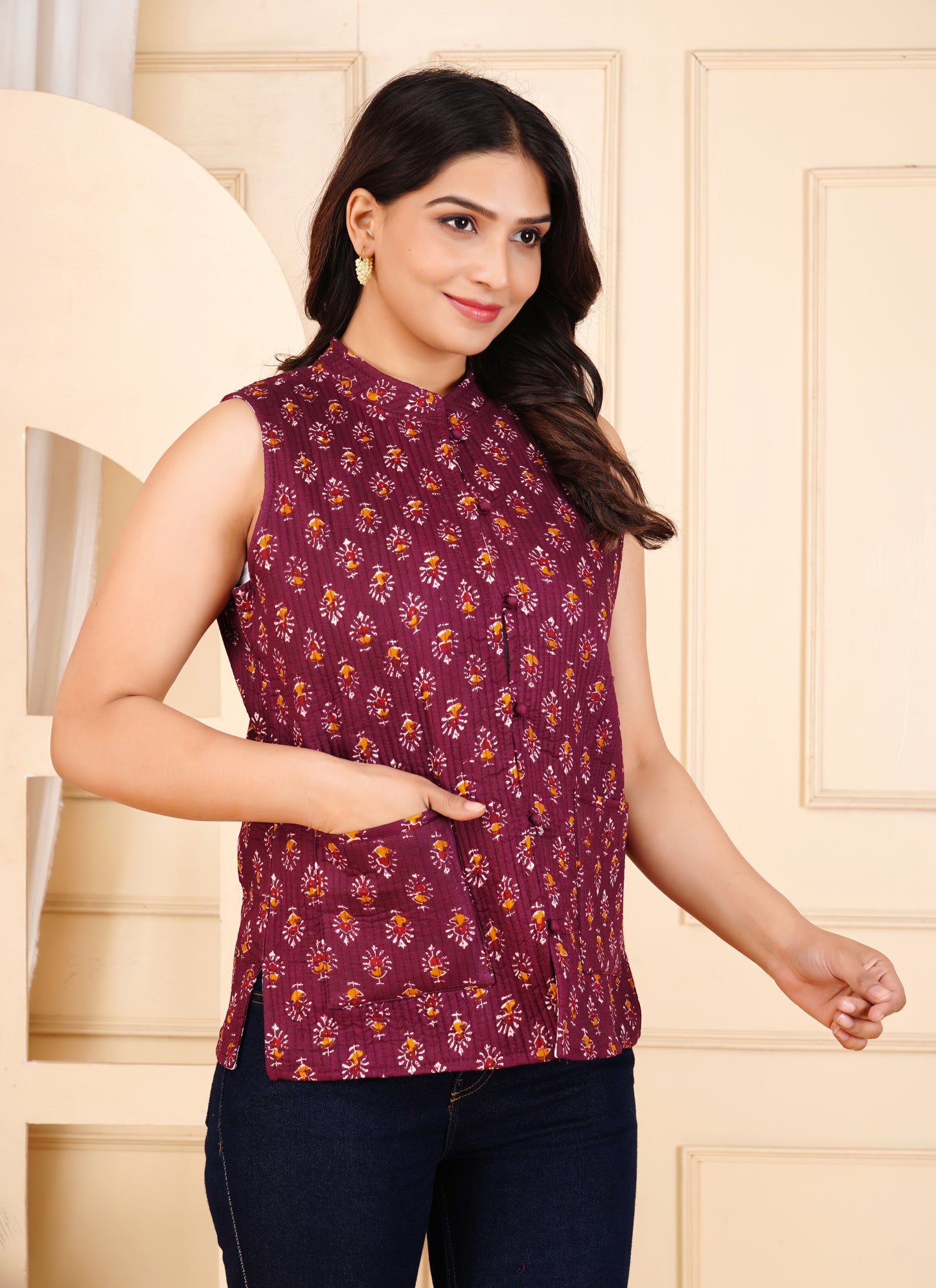 Jaipuri Reversible Quilted Cotton Sleeveless Jackets