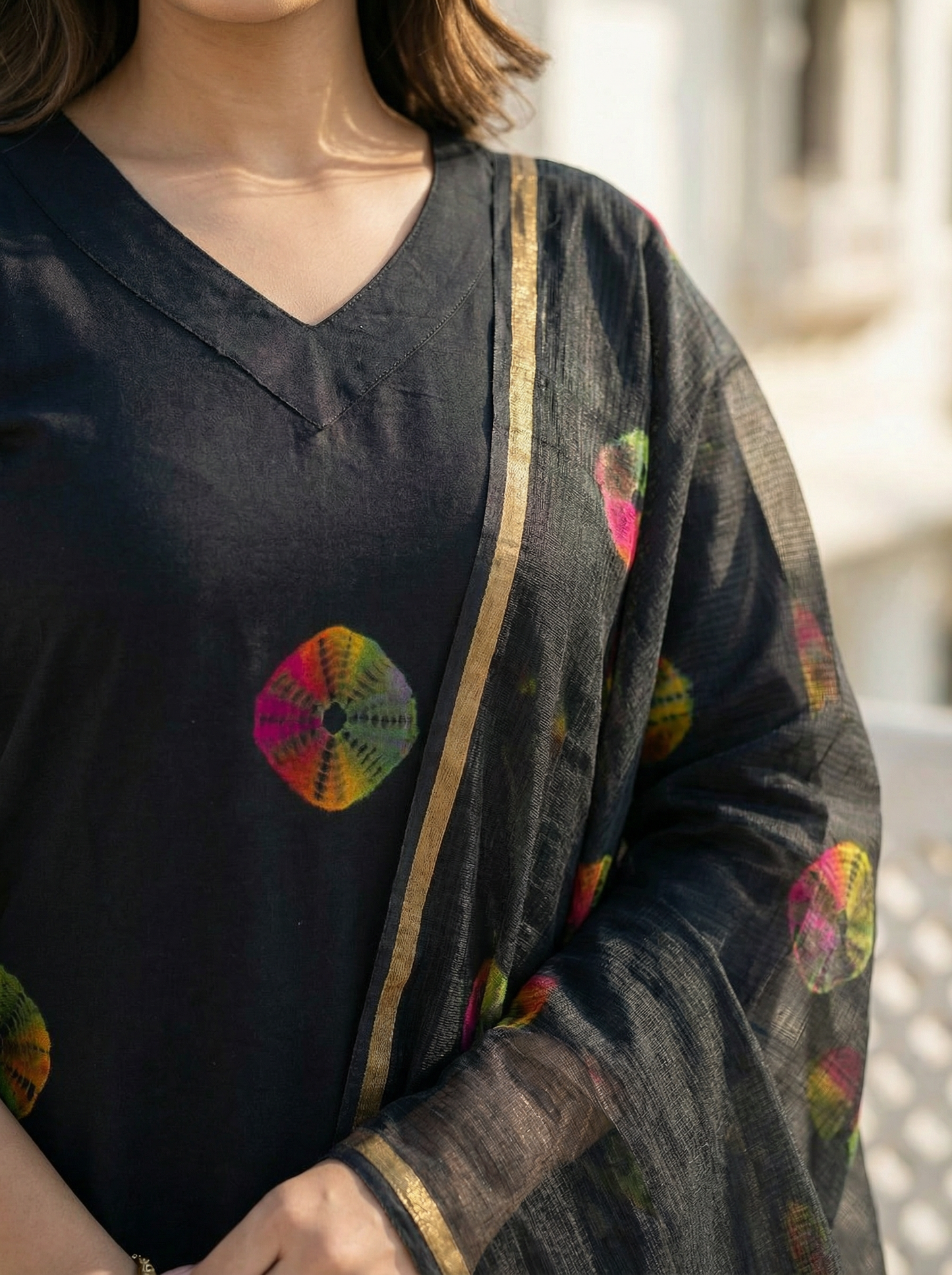 STITCHED Hand Block Printed Cotton suit with kota doria Dupatta