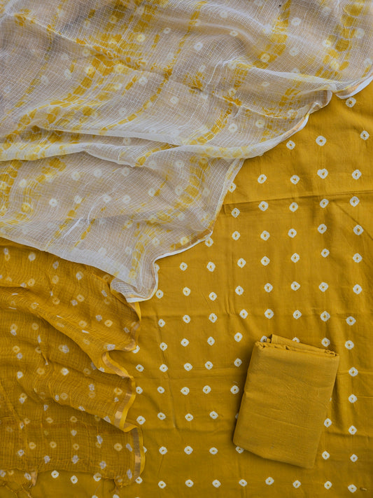 (BANDHEJ) Cotton Suit with Cotton Kota Doria dupatta