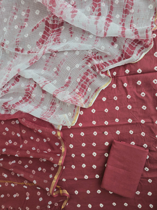 (BANDHEJ) Cotton Suit with Cotton Kota Doria dupatta