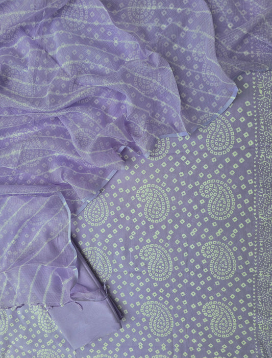 BANDHEJ PRINTED COTTON SUIT WITH LEHRIYA KOTA DORIA DUPATTA