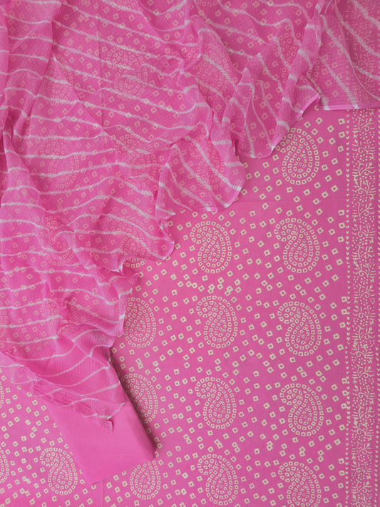 BANDHEJ PRINTED COTTON SUIT WITH LEHRIYA KOTA DORIA DUPATTA