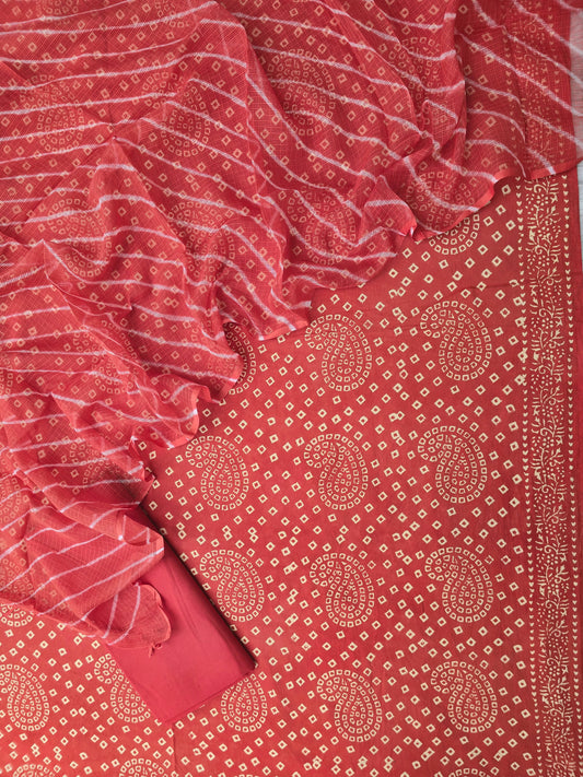 BANDHEJ PRINTED COTTON SUIT WITH LEHRIYA KOTA DORIA DUPATTA