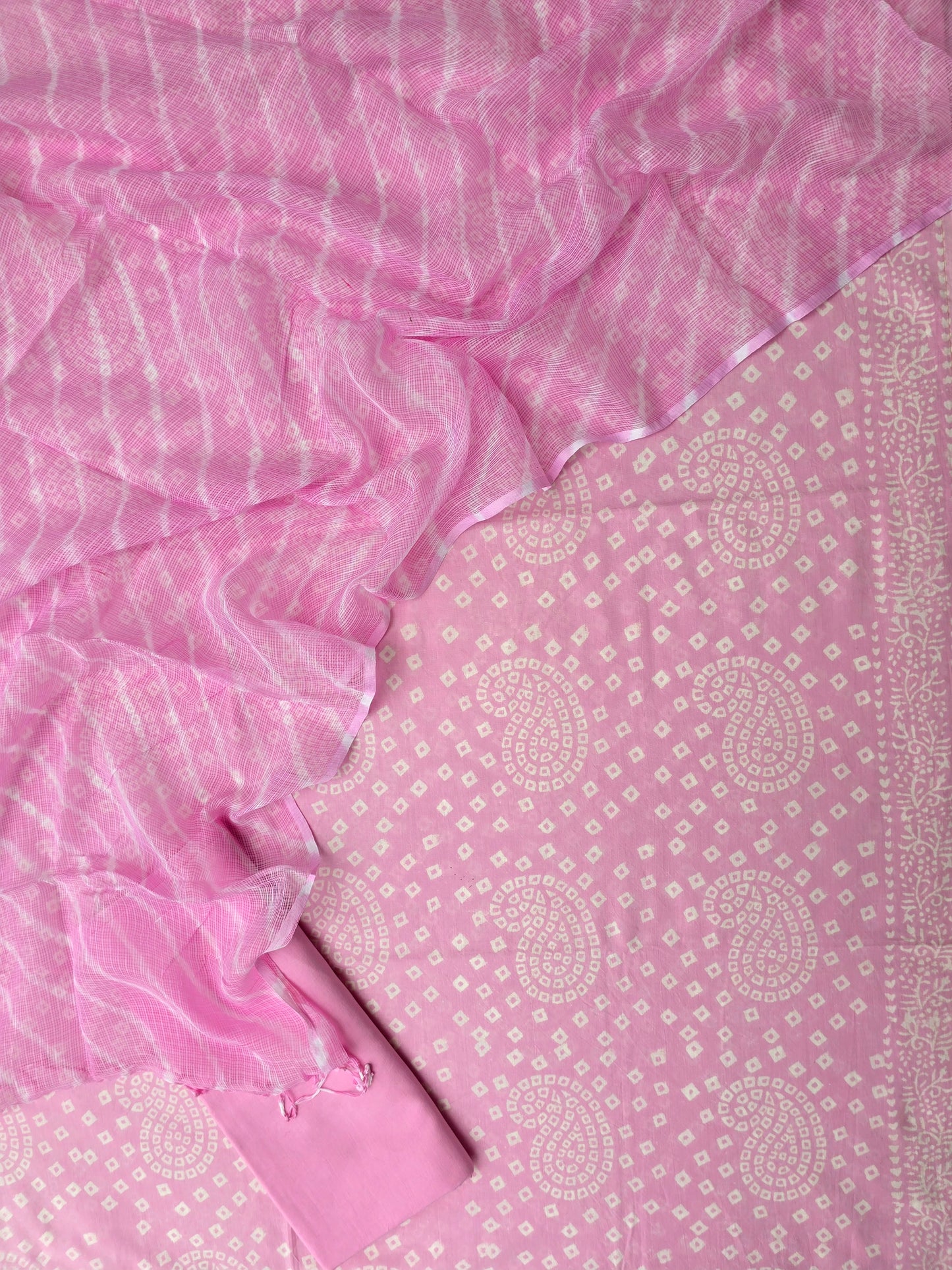 BANDHEJ PRINTED COTTON SUIT WITH LEHRIYA KOTA DORIA DUPATTA