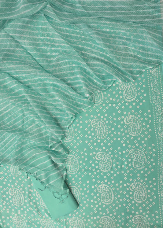 BANDHEJ PRINTED COTTON SUIT WITH LEHRIYA KOTA DORIA DUPATTA