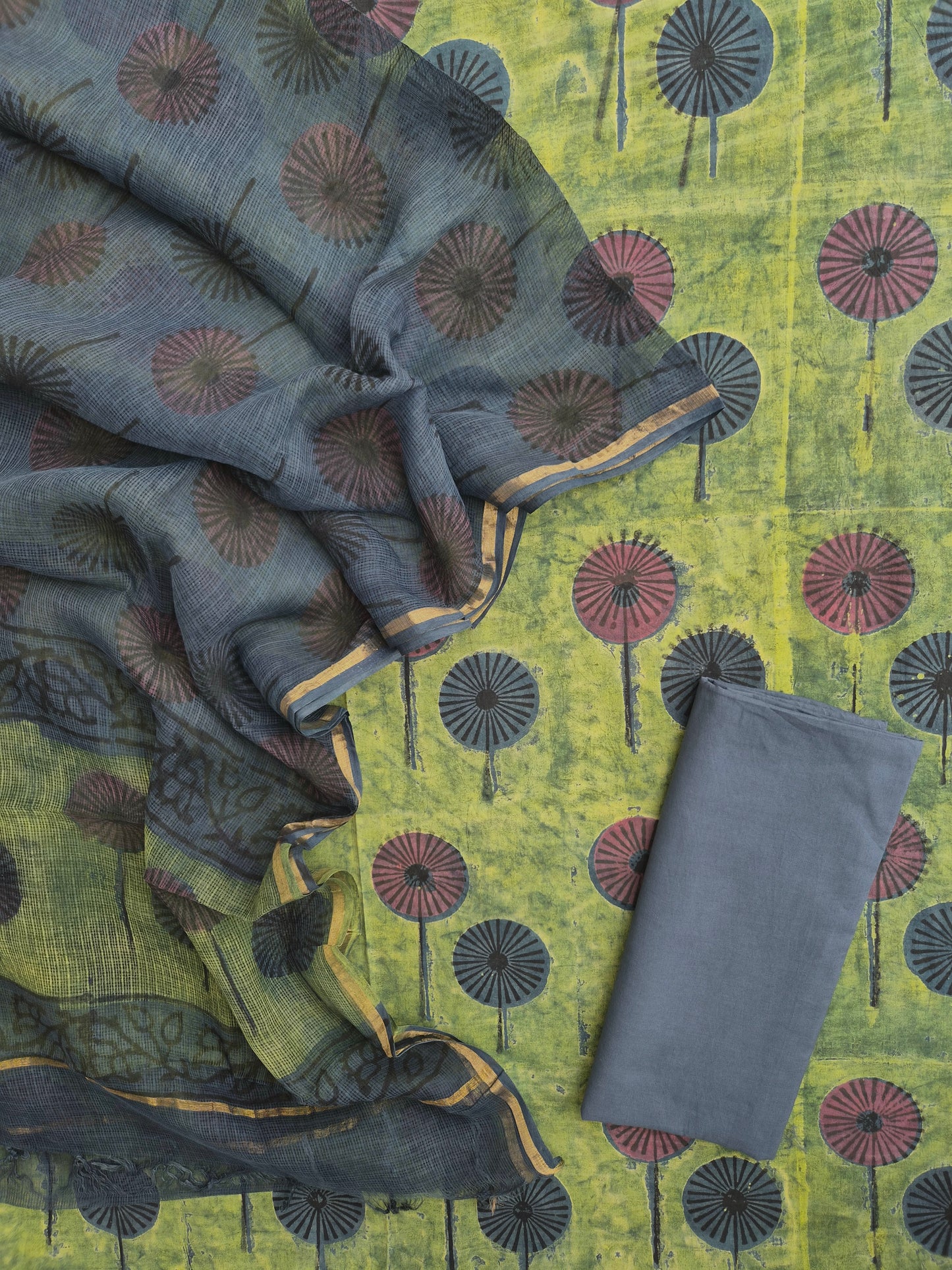 NASHPAL POMEGRANATE DYE COTTON SUIT WITH KOTA DORIA DUPATTA