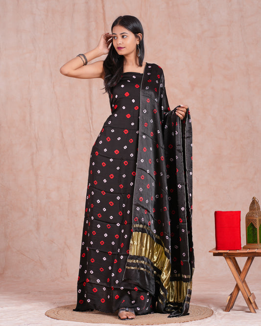 Bandhej Modal Silk Suit with Modal Silk Lagdi Patta Dupatta