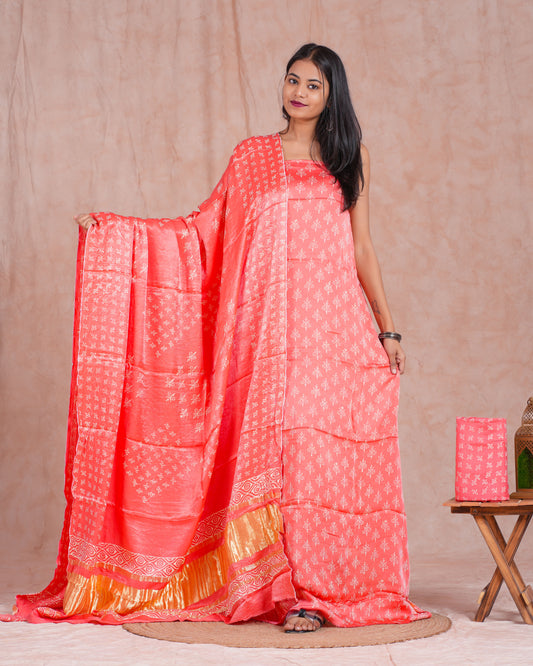 Hand Block Printed Modal Silk Suit with Modal Silk Lagdi Patta Dupatta