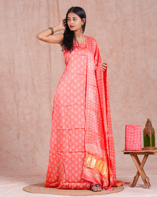 Hand Block Printed Modal Silk Suit with Modal Silk Lagdi Patta Dupatta