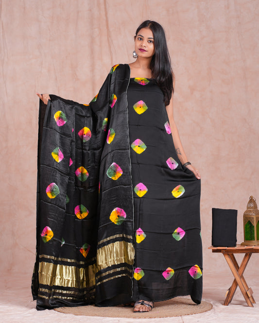 Shibori Bandhej Modal Silk Suit with Modal Silk Lagdi Patta Dupatta