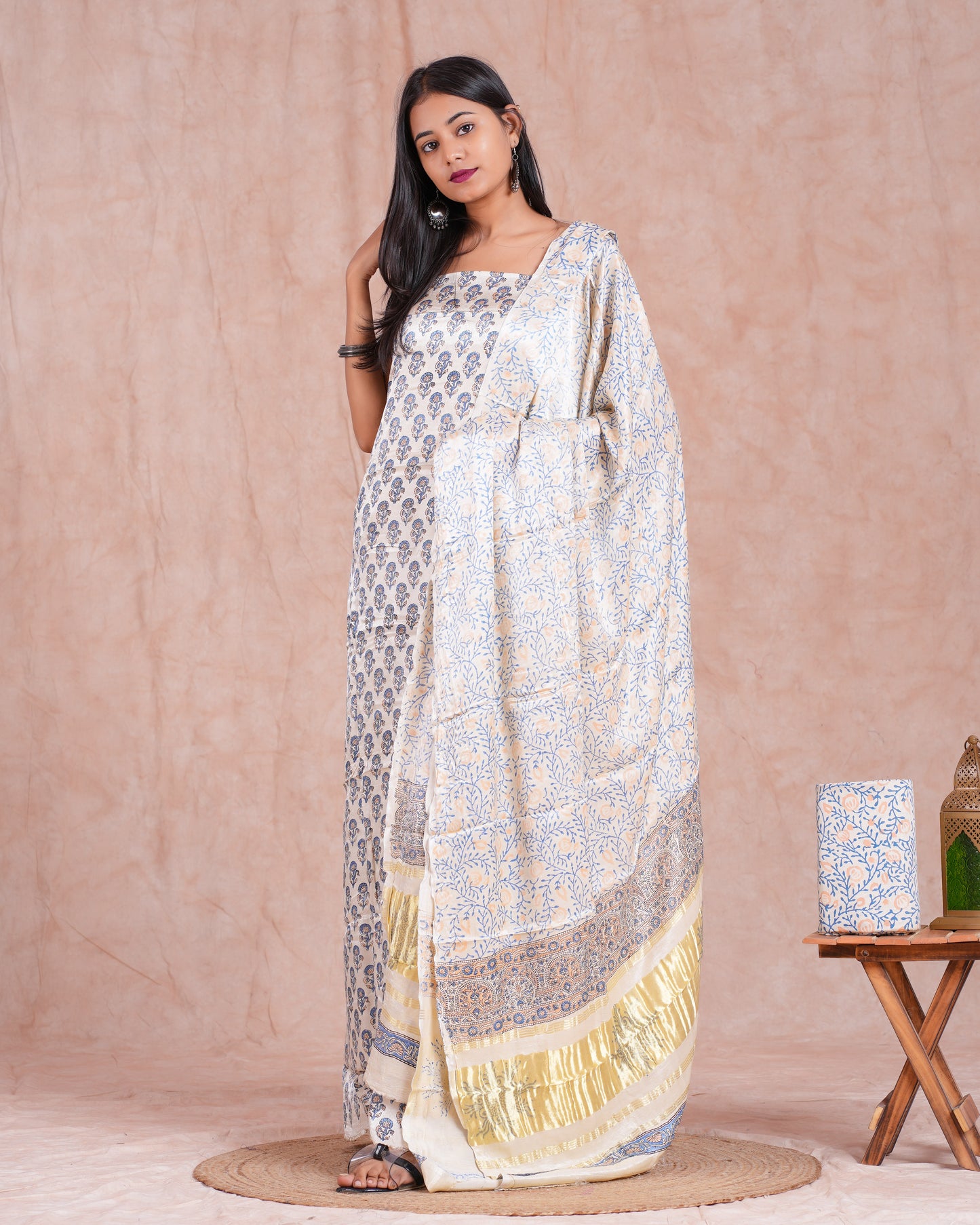 Hand Block Printed Modal Silk Suit with Modal Silk Lagdi Patta Dupatta