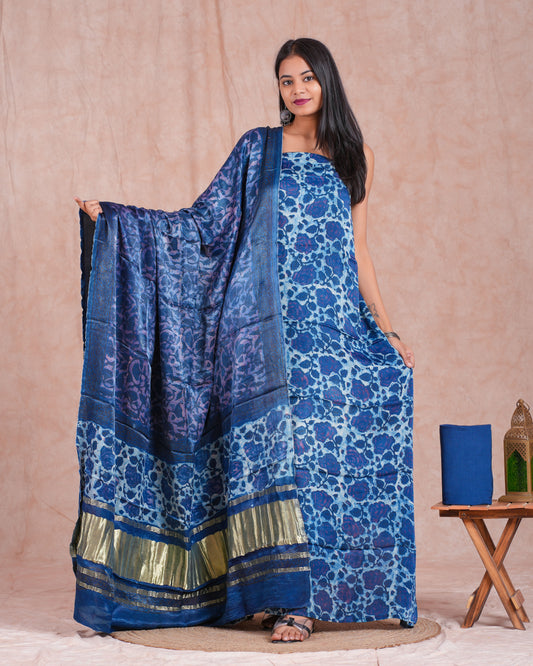 Vanaspati Ajrakh Hand Block Printed Modal Silk Suit with Modal Silk Lagdi Patta Dupatta