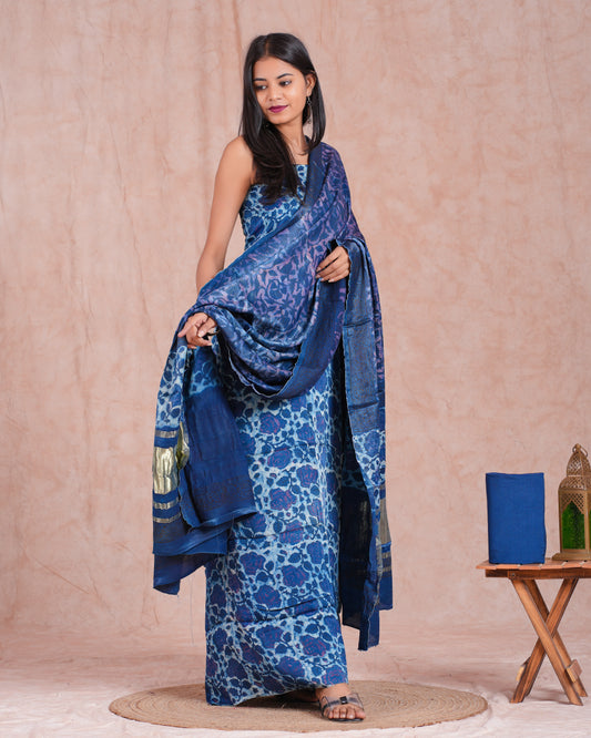 Vanaspati Ajrakh Hand Block Printed Modal Silk Suit with Modal Silk Lagdi Patta Dupatta