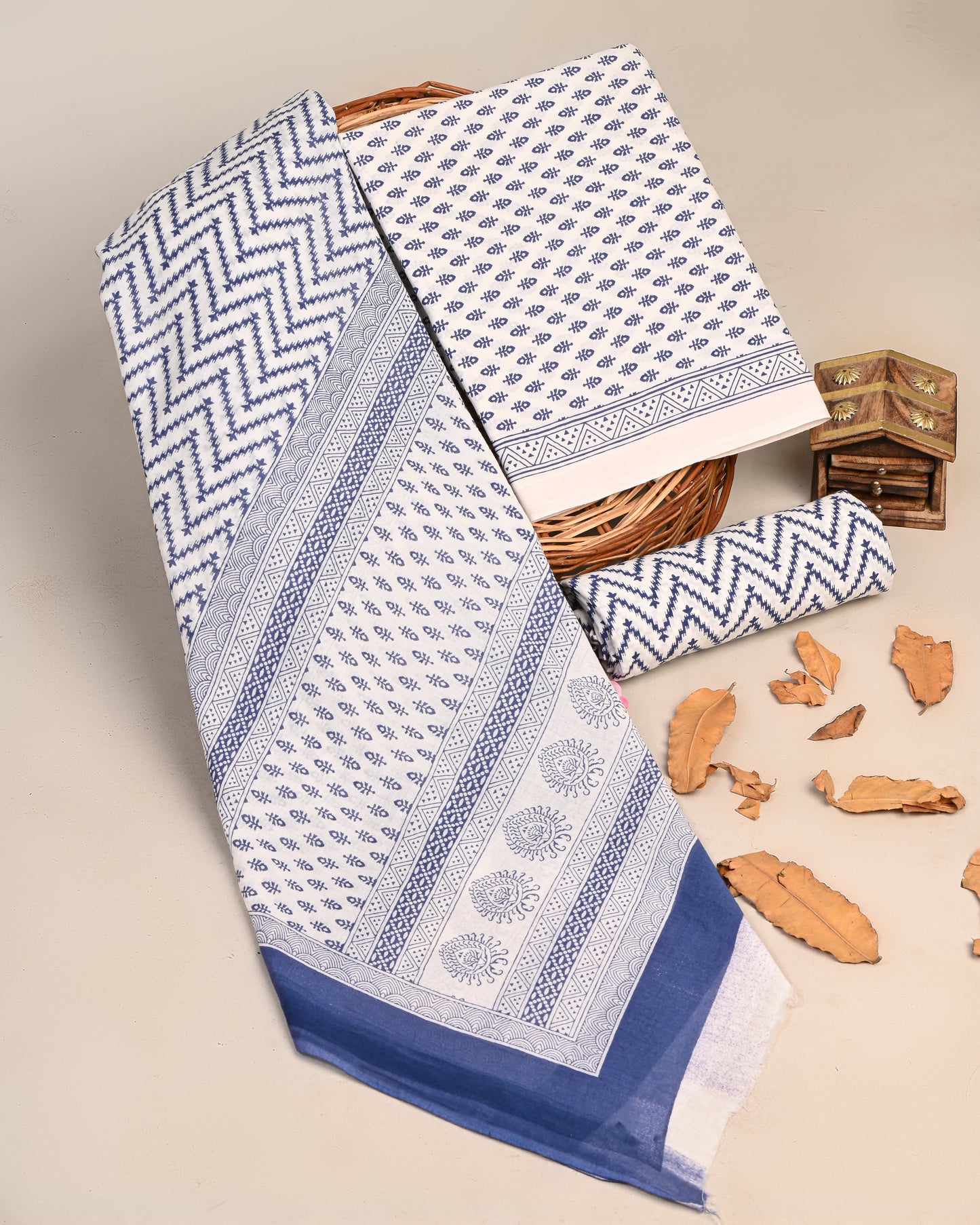 Jaipuri Printed Cotton Suit with mulmul cotton Dupatta