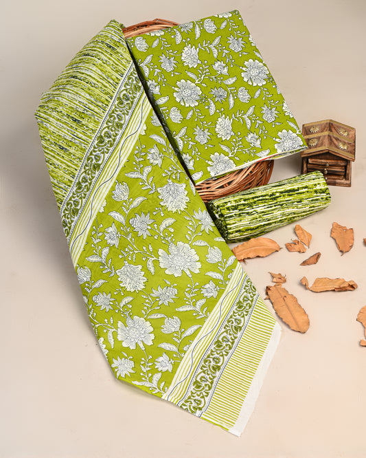 Jaipuri Printed Cotton Suit with mulmul cotton Dupatta