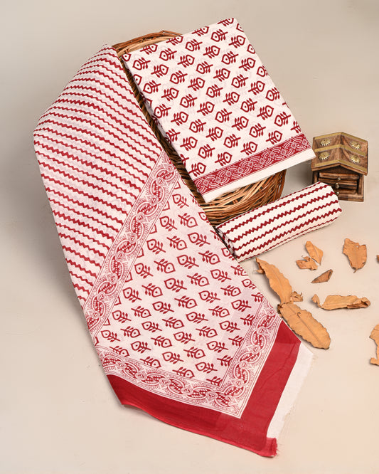 Jaipuri Printed Cotton Suit with mulmul cotton Dupatta