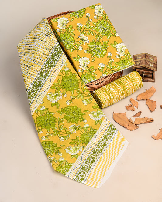 Jaipuri Printed Cotton Suit with mulmul cotton Dupatta