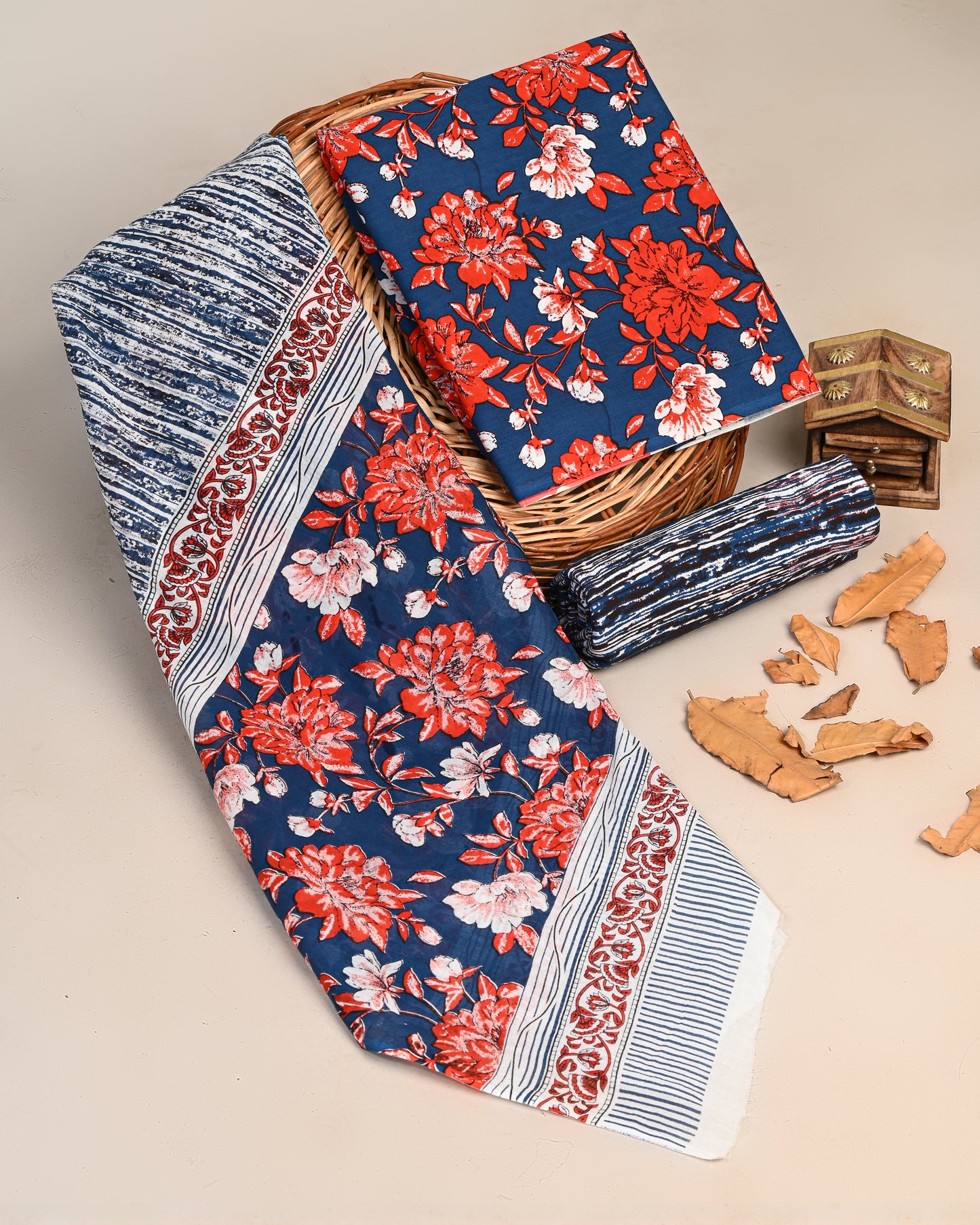 Jaipuri Printed Cotton Suit with mulmul cotton Dupatta