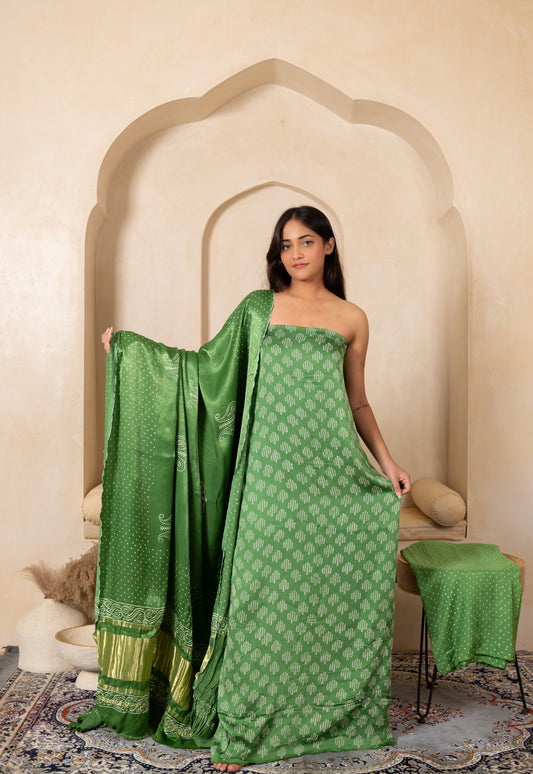 Hand Block Printed Modal Silk Suit with Modal Silk Lagdi Patta Dupatta