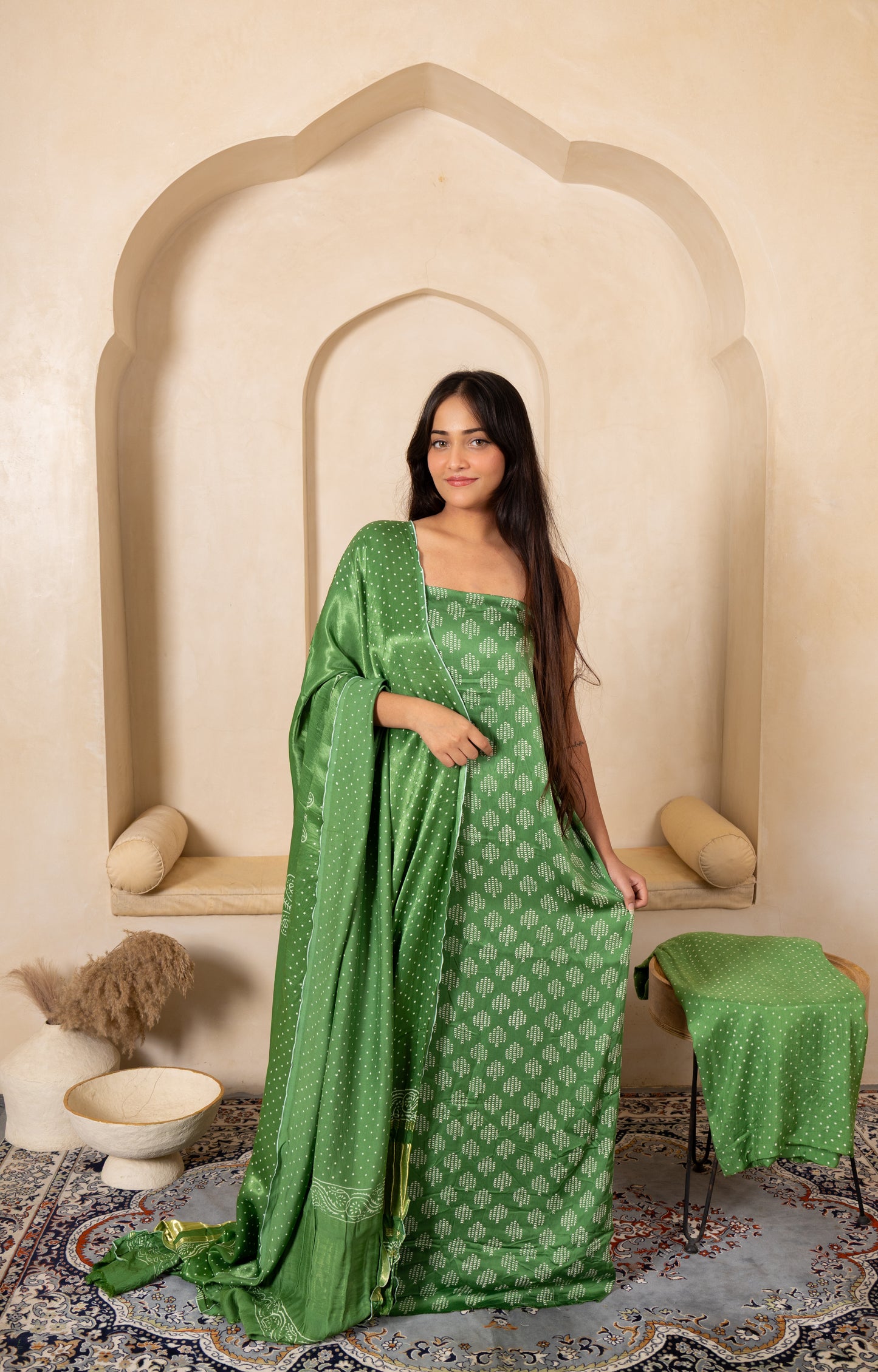 Hand Block Printed Modal Silk Suit with Modal Silk Lagdi Patta Dupatta