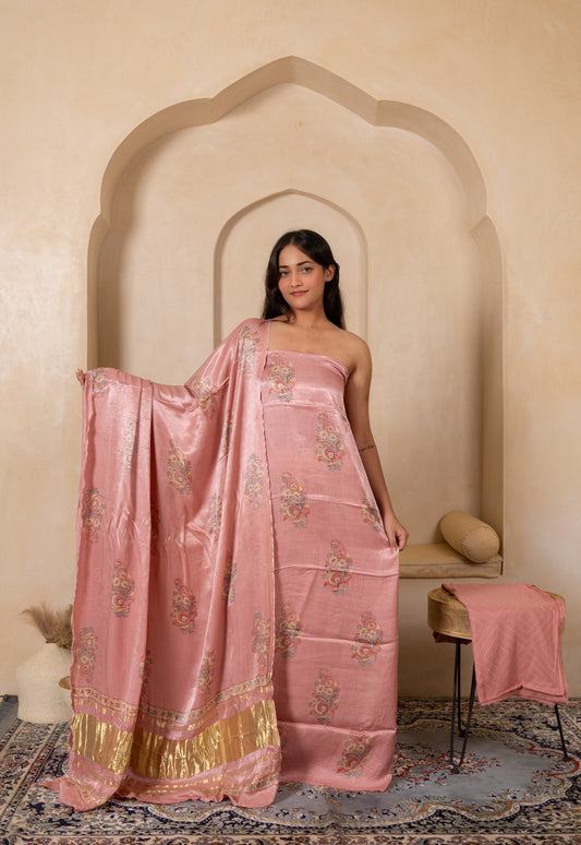 Hand Block Printed Modal Silk Suit with Modal Silk Lagdi Patta Dupatta
