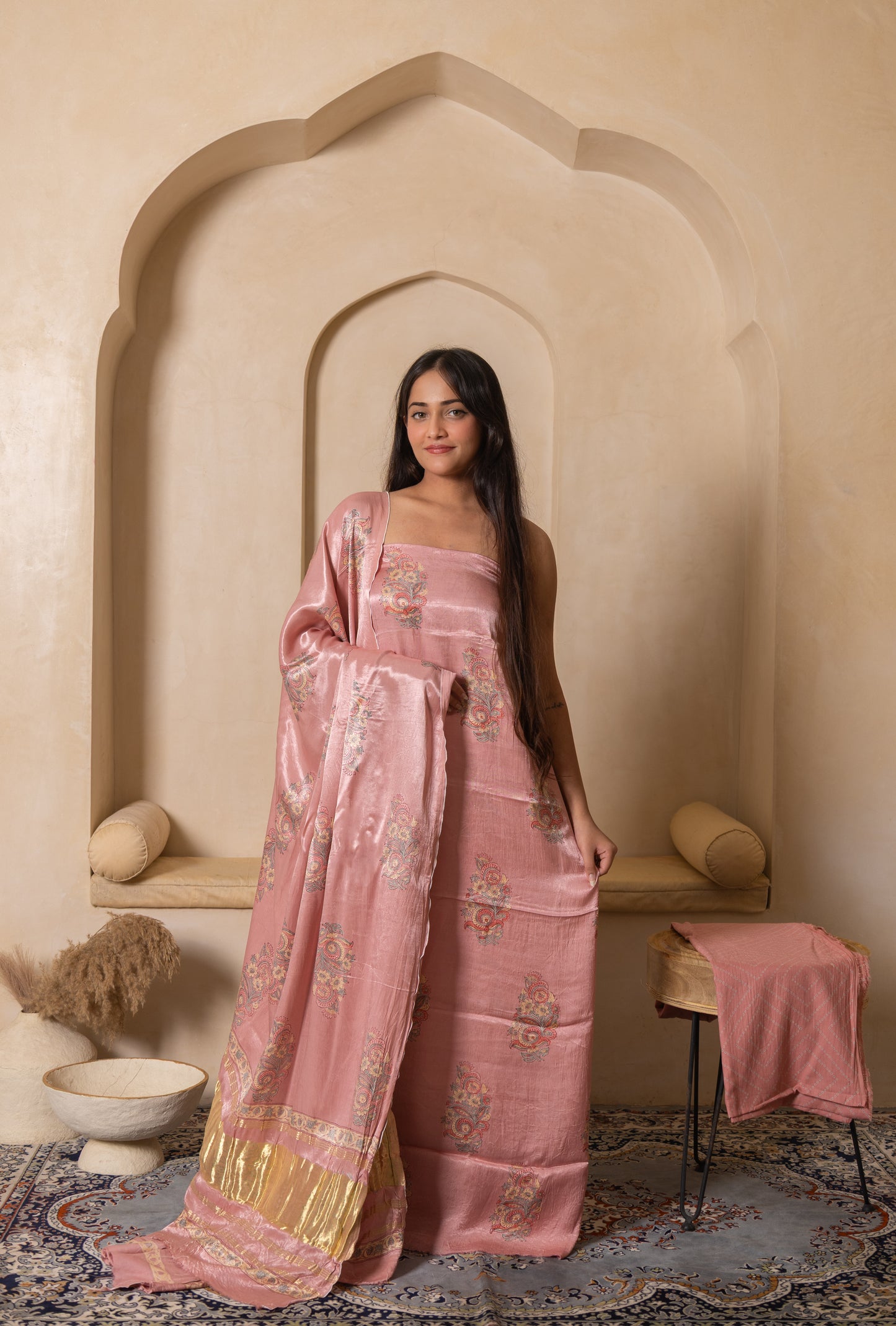 Hand Block Printed Modal Silk Suit with Modal Silk Lagdi Patta Dupatta
