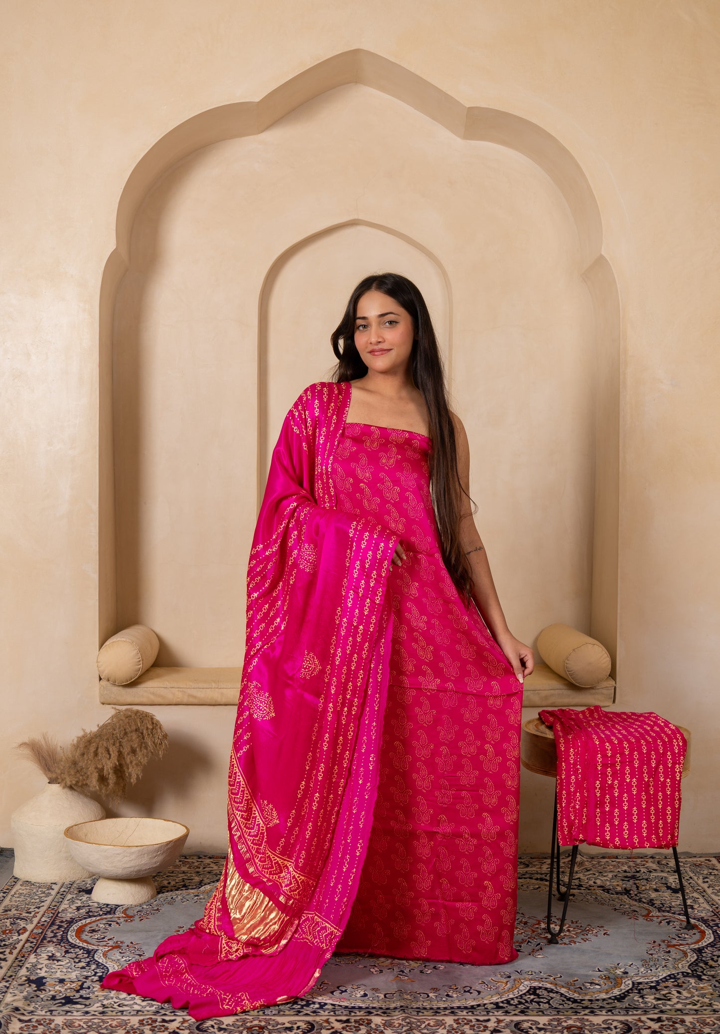 Hand Block Printed Modal Silk Suit with Modal Silk Lagdi Patta Dupatta