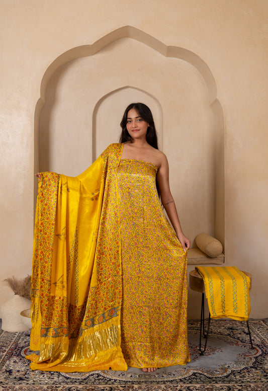 Hand Block Printed Modal Silk Suit with Modal Silk Lagdi Patta Dupatta