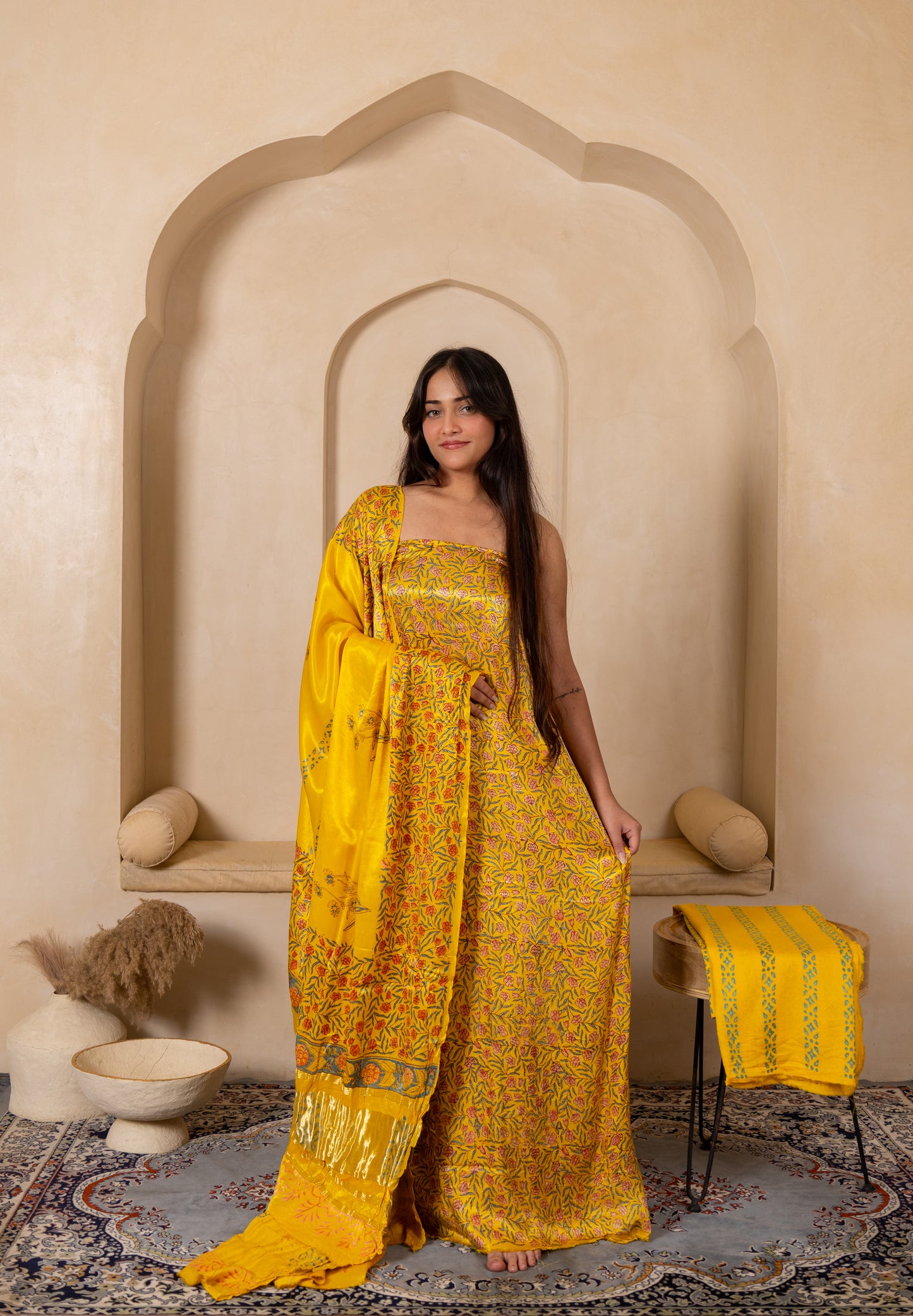 Hand Block Printed Modal Silk Suit with Modal Silk Lagdi Patta Dupatta