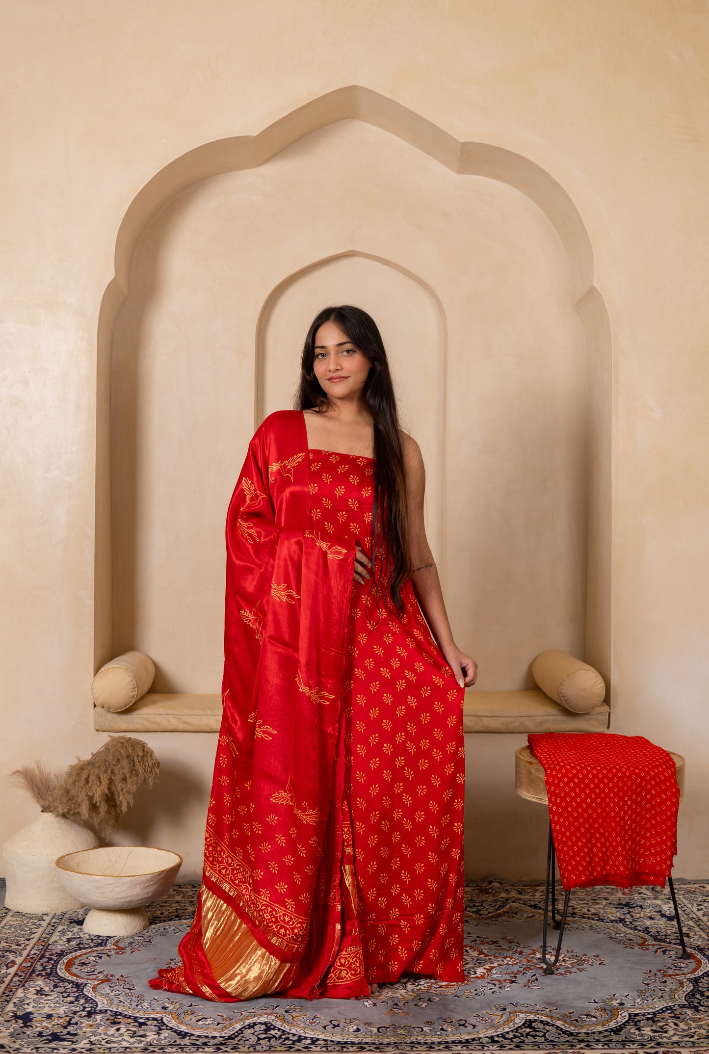 Hand Block Printed Modal Silk Suit with Modal Silk Lagdi Patta Dupatta