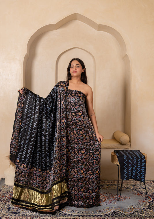 Hand Block Printed Modal Silk Suit with Modal Silk Lagdi Patta Dupatta