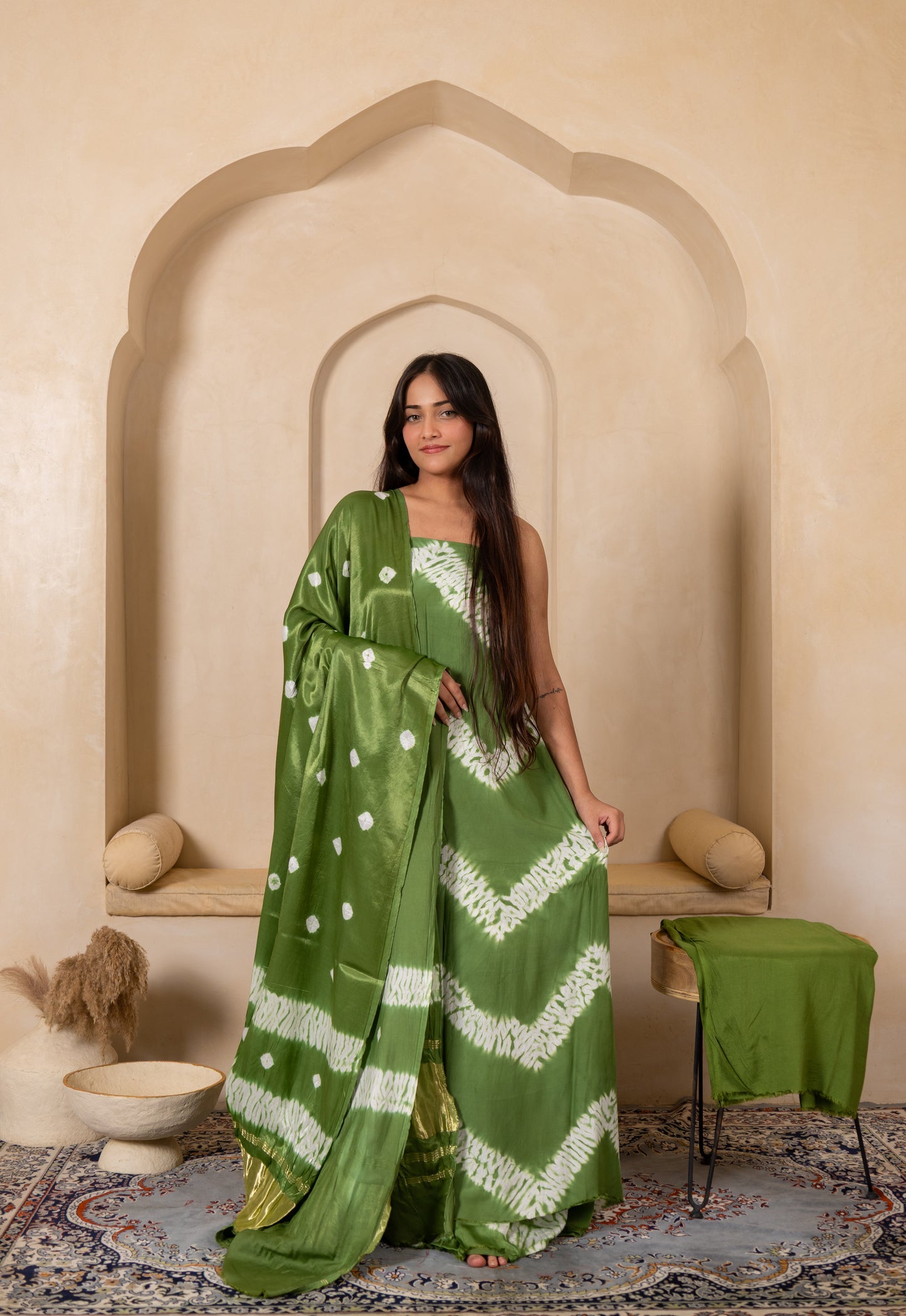 Shibori Modal Silk Suit with Modal Silk Lagdi Patta Dupatta
