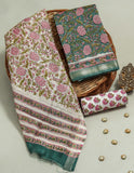 Hand Block Printed Maheshwari Silk Suit with Maheshwari Silk Dupatta