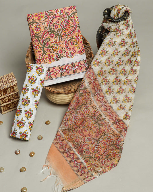 Hand Block Printed Cotton Suit with Chanderi Dupatta