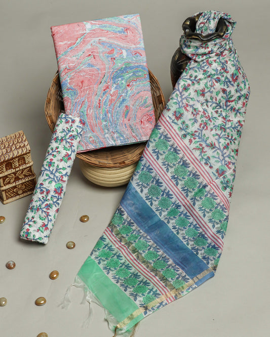Hand Block Printed Cotton Suit with Chanderi Dupatta