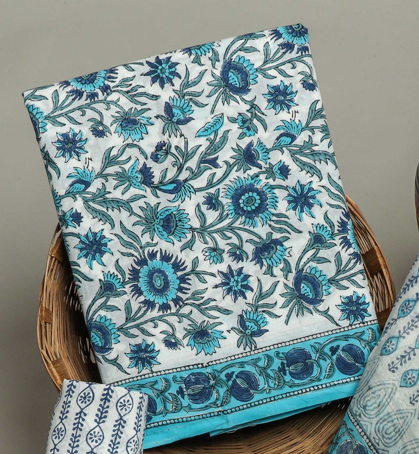 Hand Block Printed Cotton Suit with Chanderi Dupatta