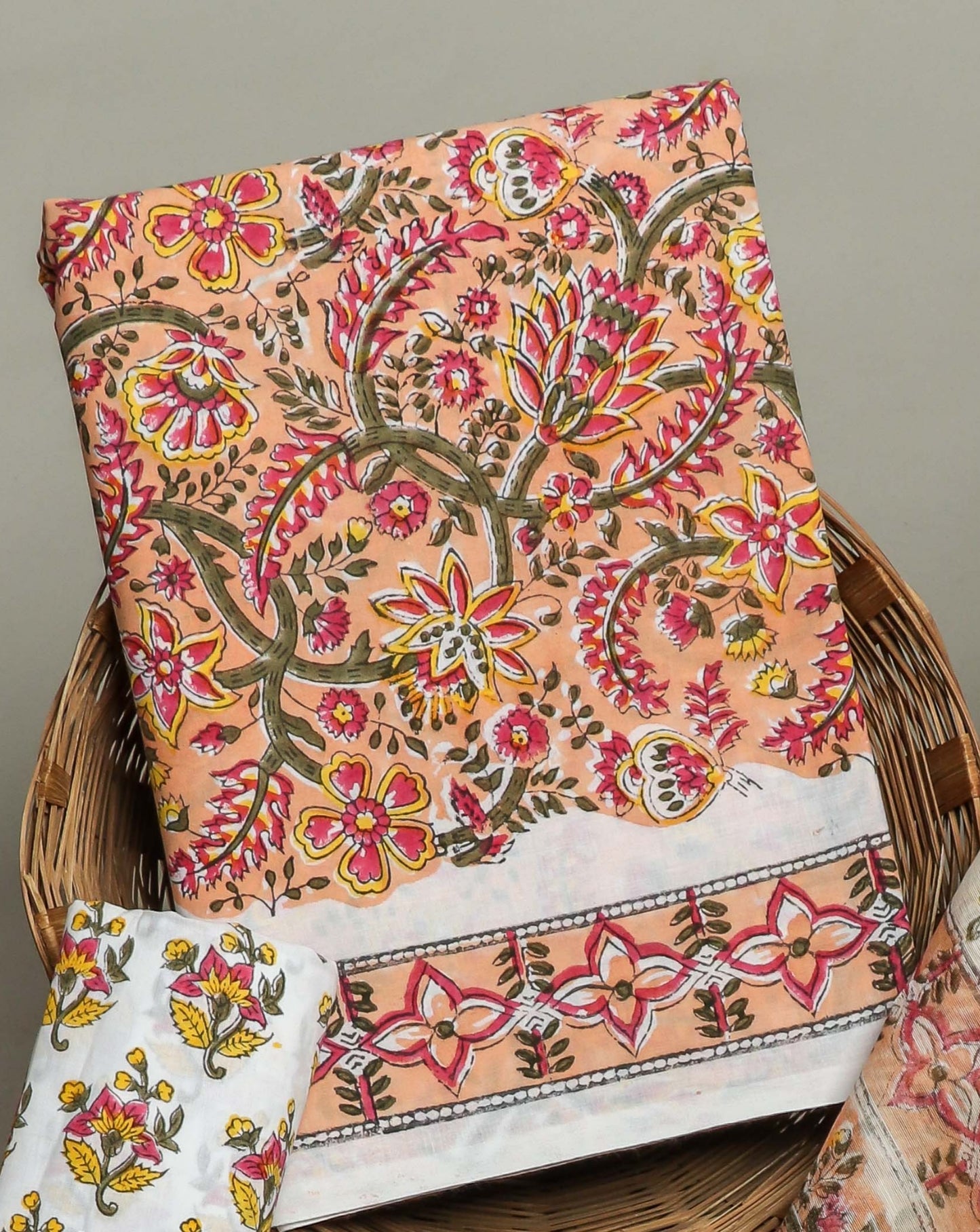 Hand Block Printed Cotton Suit with Chanderi Dupatta