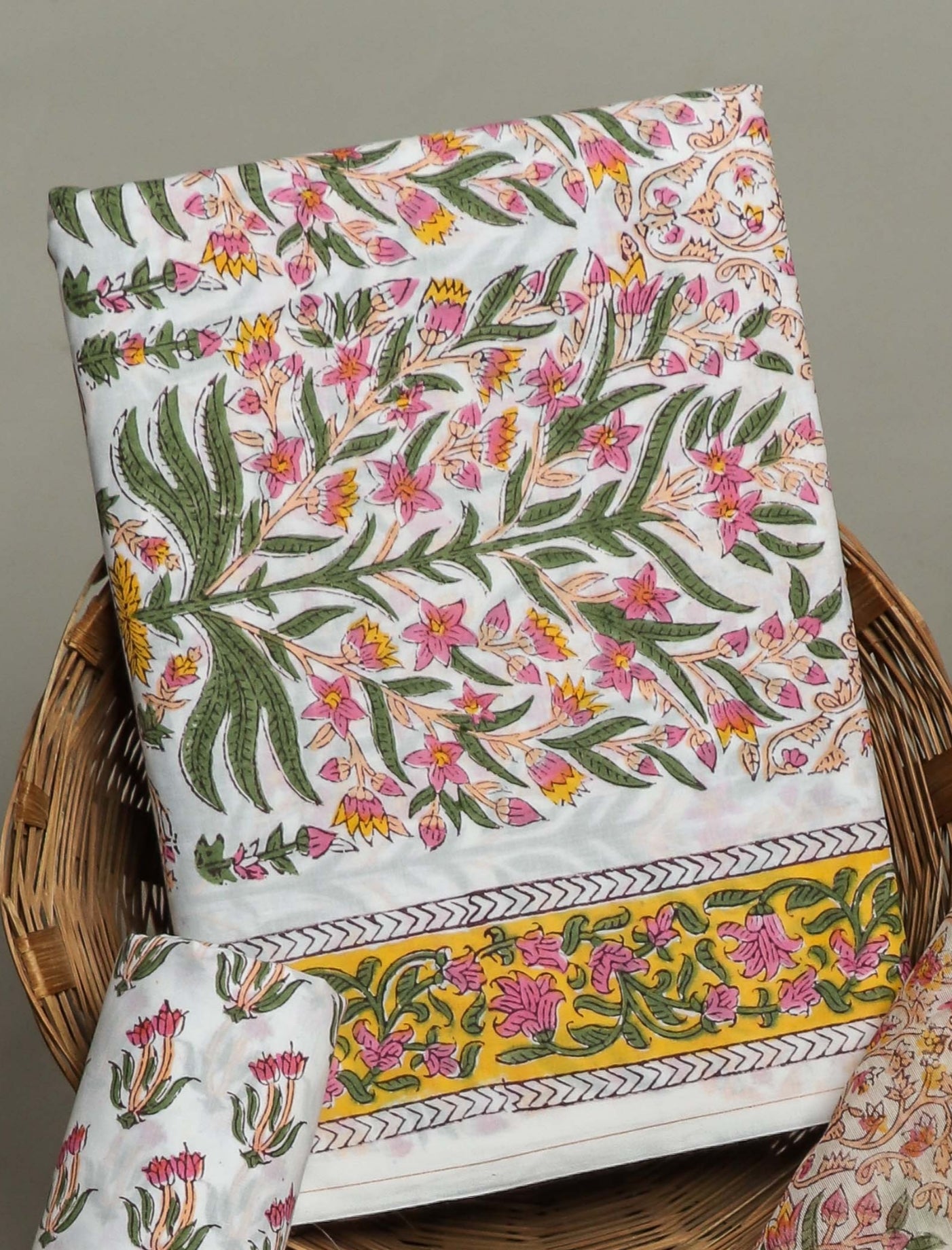 Hand Block Printed Cotton Suit with Chanderi Dupatta