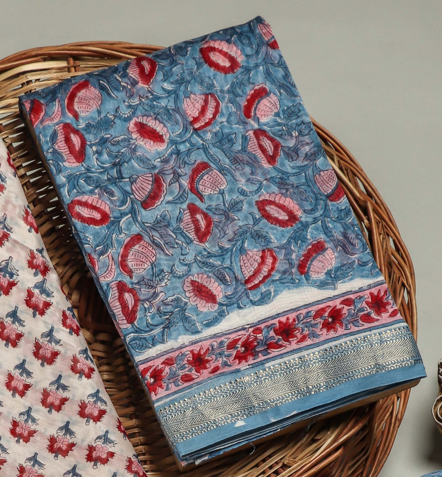 Hand Block Printed Maheshwari Silk Suit with Maheshwari Silk Dupatta