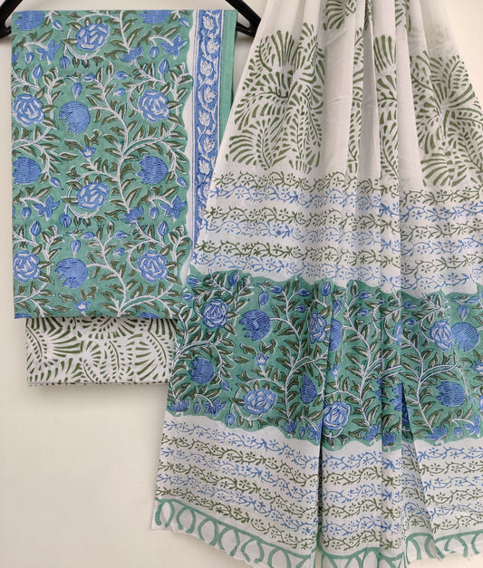 Hand Block Printed Cotton Suit with Cotton dupatta