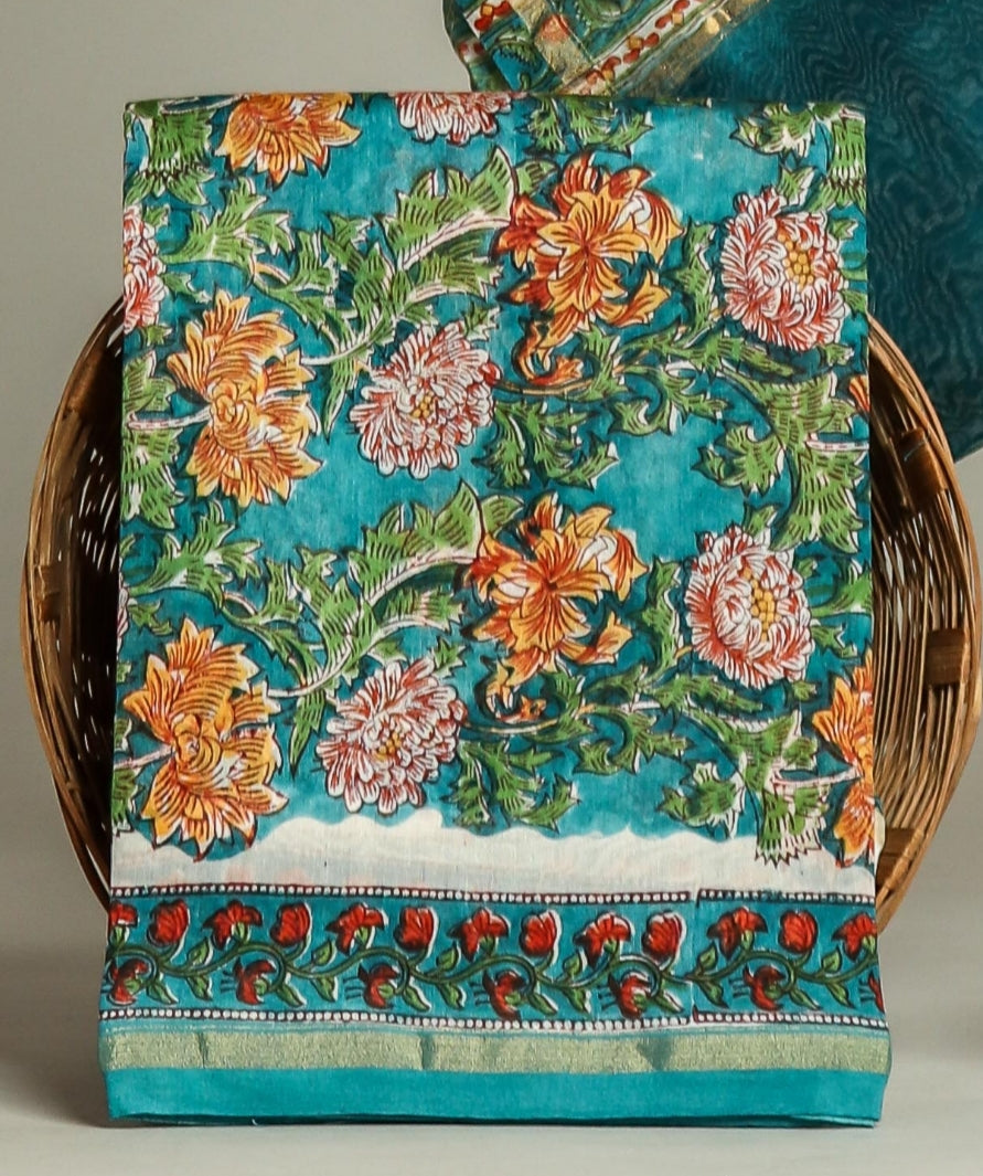 Hand Block Printed Chanderi Silk Suits with Chanderi Silk Dupatta