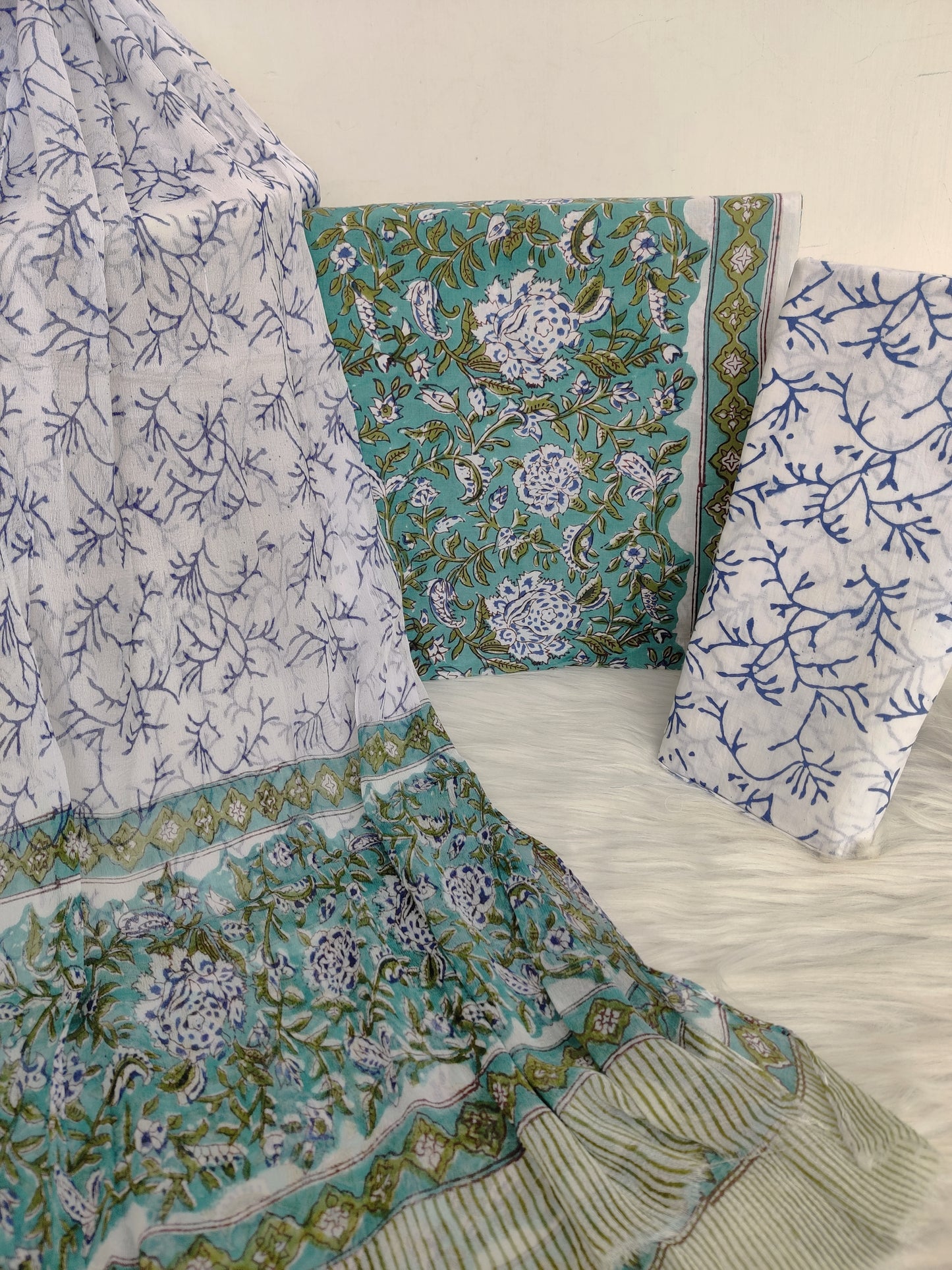 Hand Block Printed Cotton Suit with Pure Chiffon dupatta