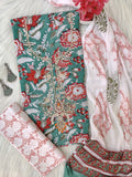 FLORAL PRINTED COTTON GOTA PATTI SUIT WITH CHIFFON DUPATTA