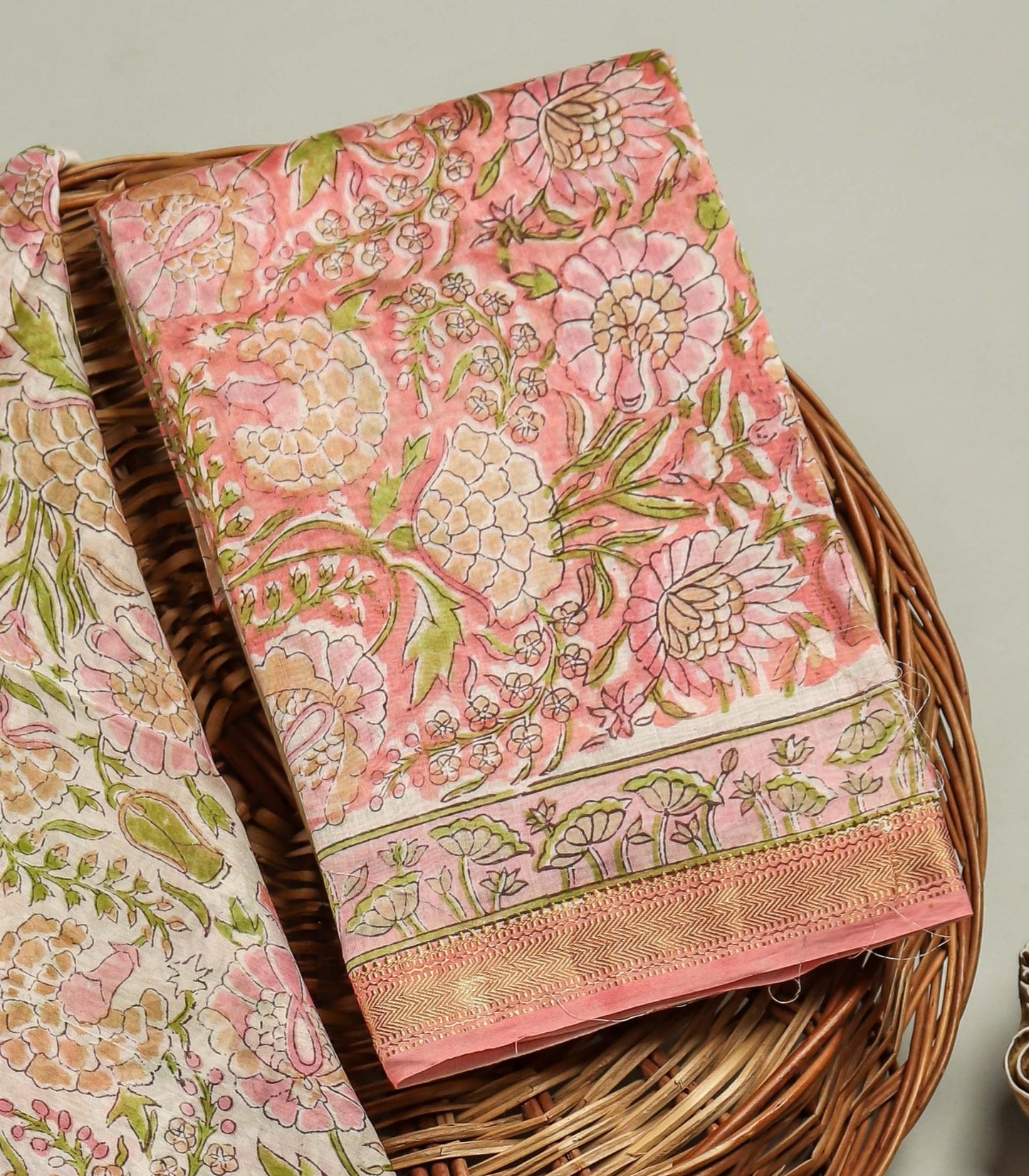 Hand Block Printed Maheshwari Silk Suit with Maheshwari Silk Dupatta