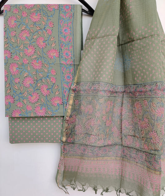 Beautiful Discharge Printed Cotton Suit with Pure Kota Doria Dupatta
