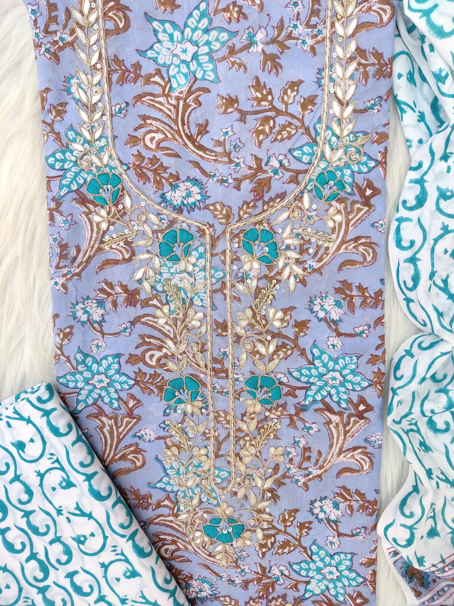 FLORAL PRINTED COTTON GOTA PATTI SUIT WITH COTTON DUPATTA
