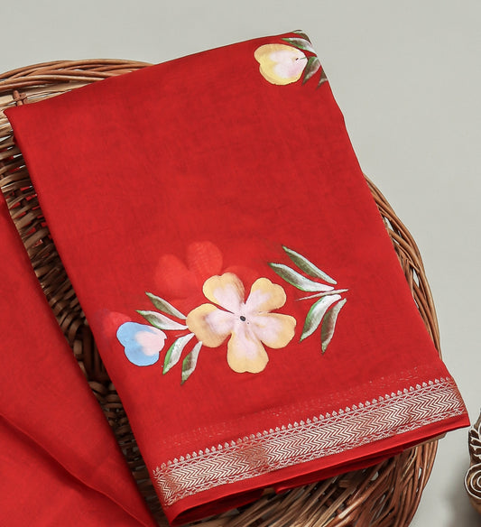 Hand Painted Maheshwari Silk Suit with Maheshwari Silk Dupatta