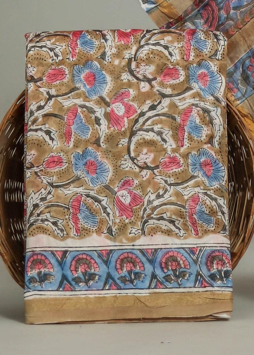 Hand Block Printed Chanderi Silk Suits with Chanderi Silk Dupatta