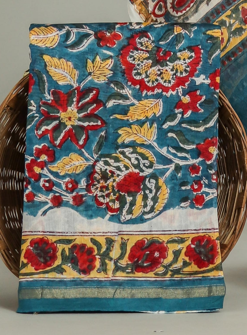 Hand Block Printed Chanderi Silk Suits with Chanderi Silk Dupatta