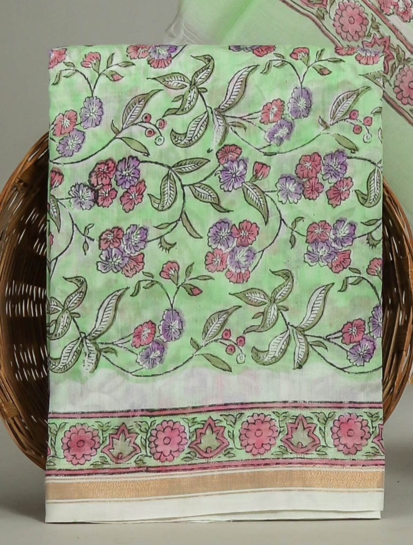 Hand Block Printed Chanderi Silk Suits with Chanderi Silk Dupatta